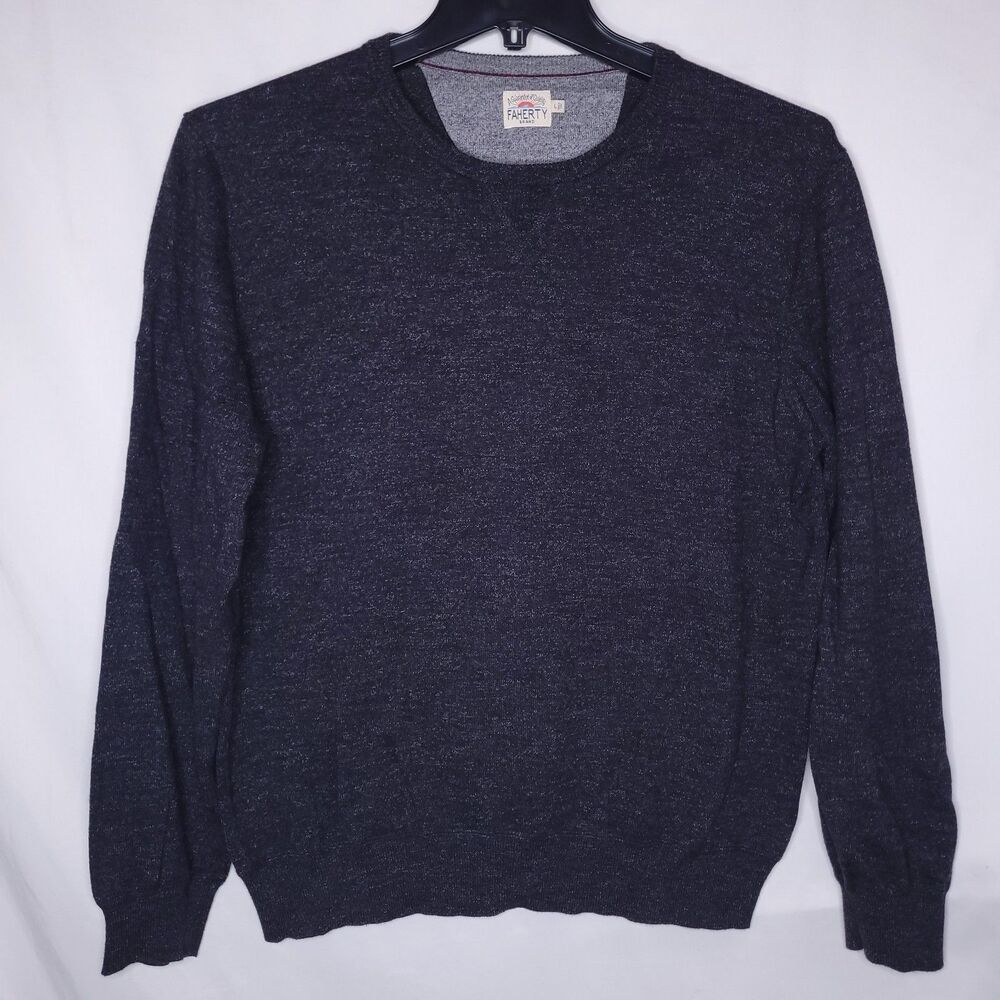 Faherty Sweater Mens Large Black Cotton Cashmere Blend Crewneck